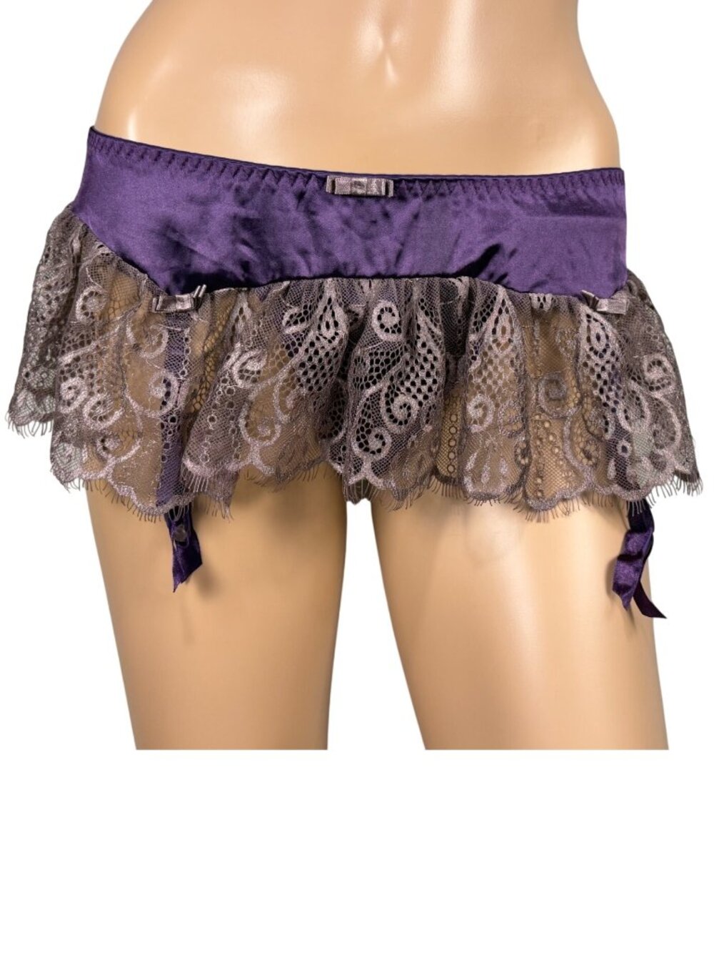Y2K Frederick's Of Hollywood Purple Satin & Lace Garter Skirt Adjustable Straps